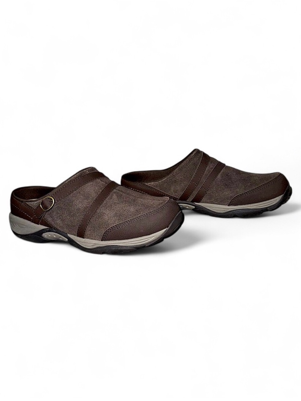 Easy Spirit Brown Slip-On Clogs with Strap Accent